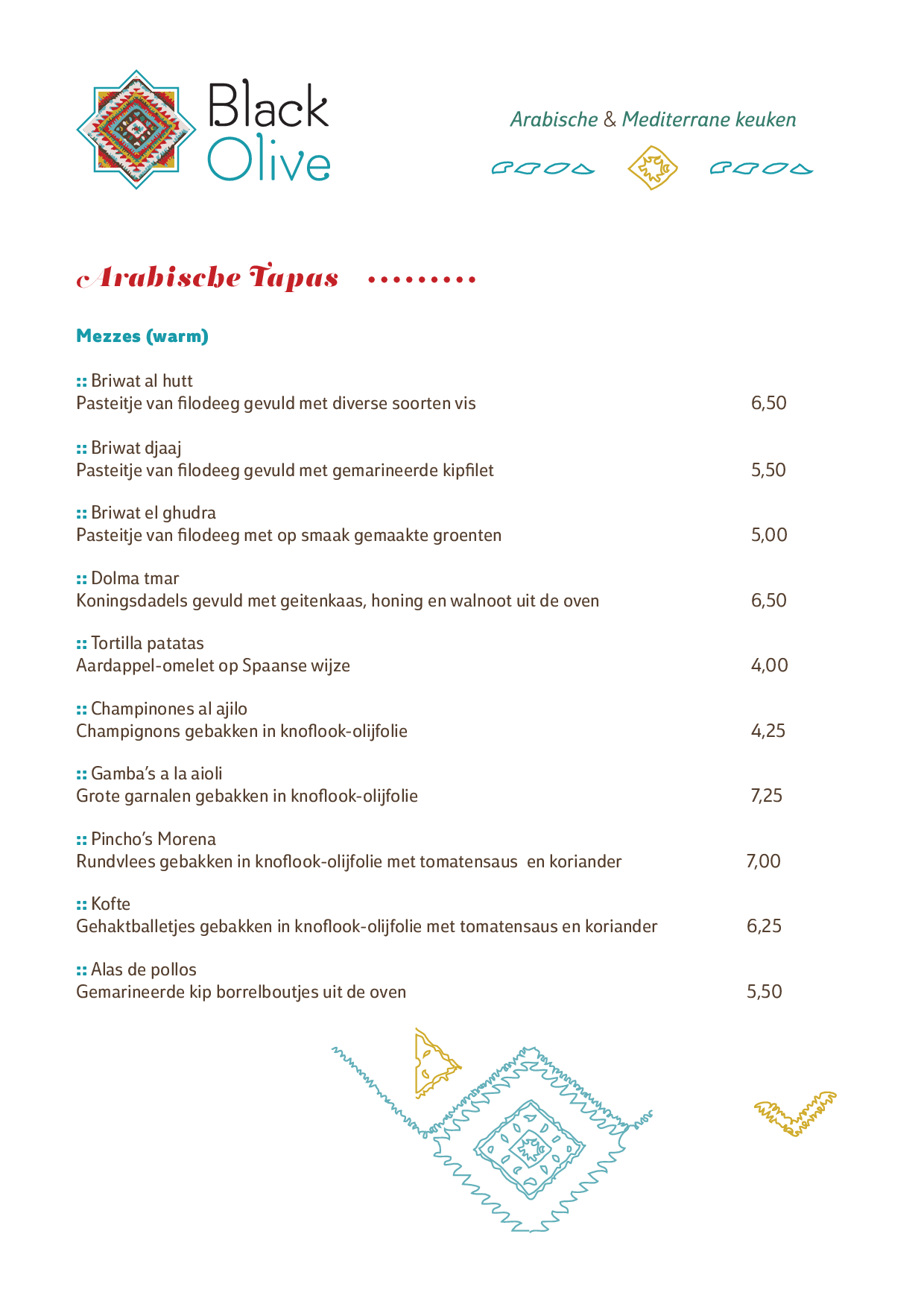 Menukaart Black Olive, Utrecht Eet.nu