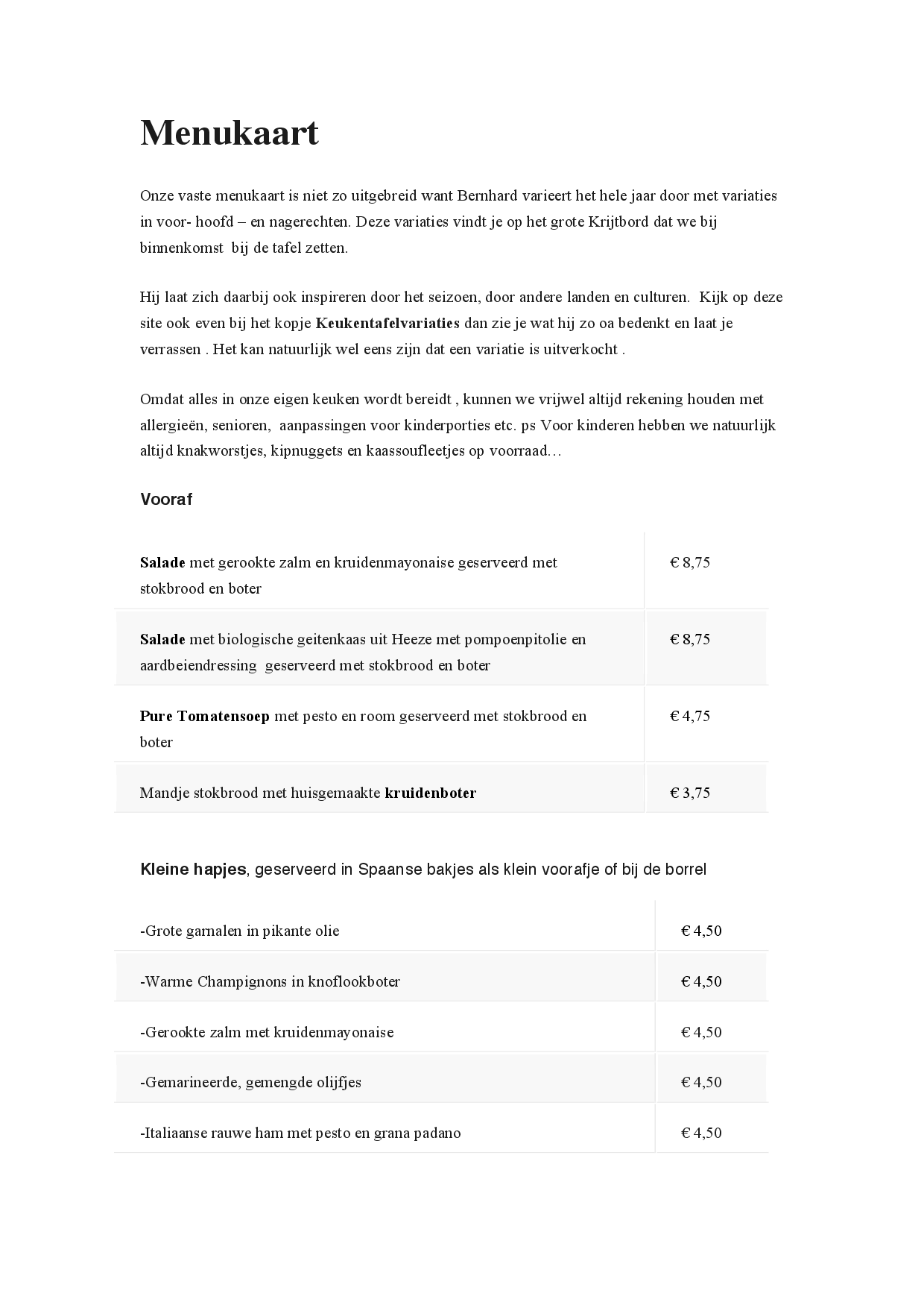 Menukaart De Pingerhoeve, Nuth Eet.nu