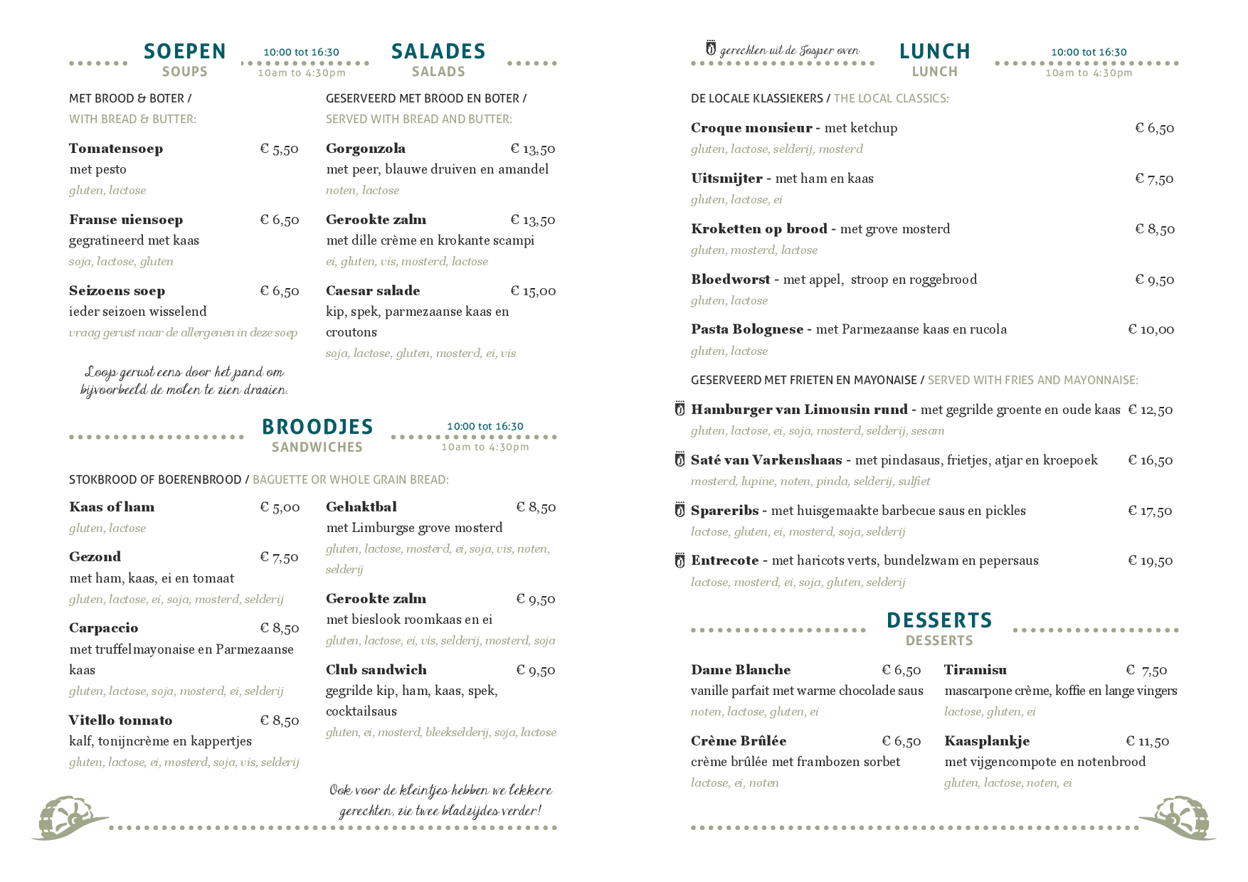 Lunchkaart lente/zomer allergenen De Geulhemermolen, Berg en Terblijt Eet.nu