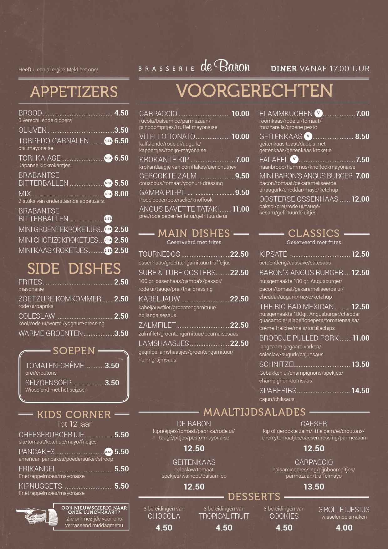Dinerkaart Brasserie De Baron, Uden Eet.nu