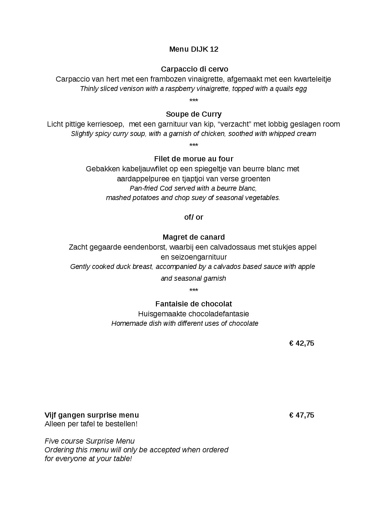 menukaart Dijk 12, Waalwijk Eet.nu