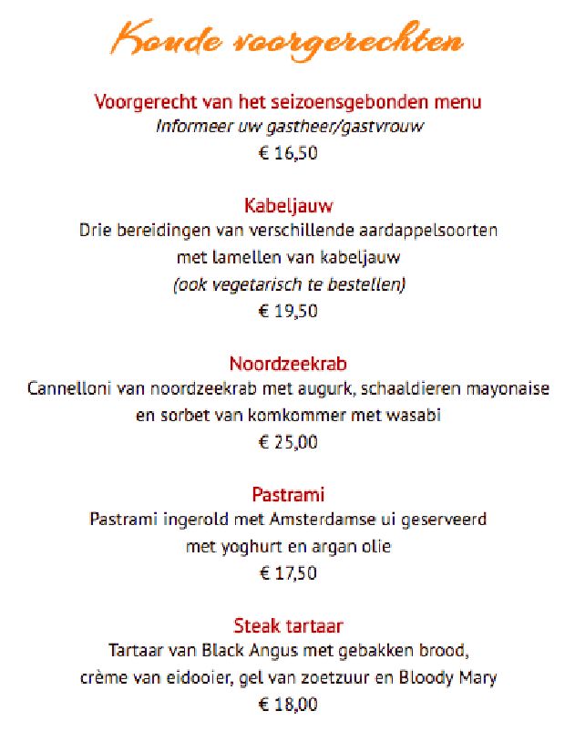 Menukaart (Dutch) 't Pestengasthuys, Zwolle Eet.nu