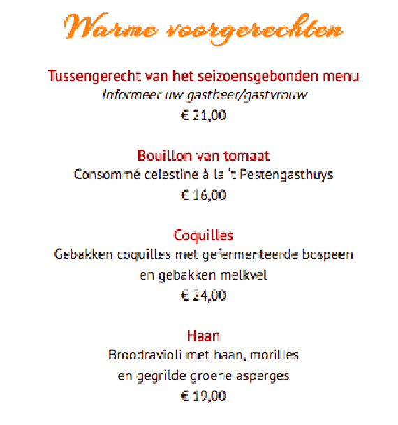 Menukaart (Dutch) 't Pestengasthuys, Zwolle Eet.nu