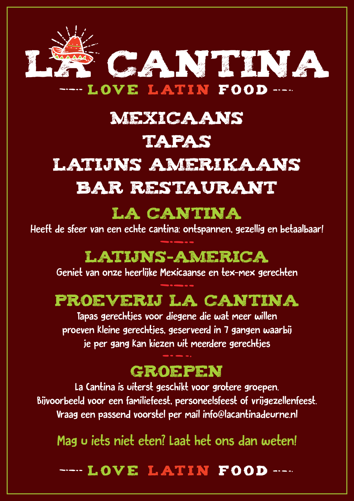 La Cantina menukaart La Cantina, Deurne Eet.nu