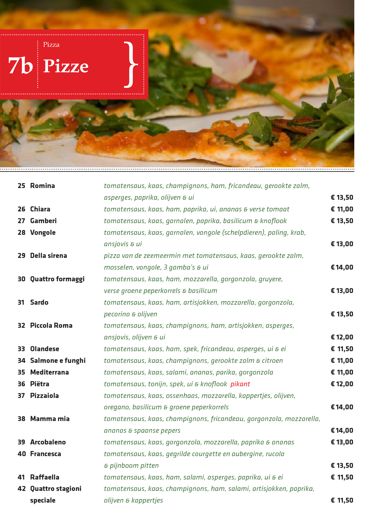 Menukaart Piccola Roma, Beilen Eet.nu