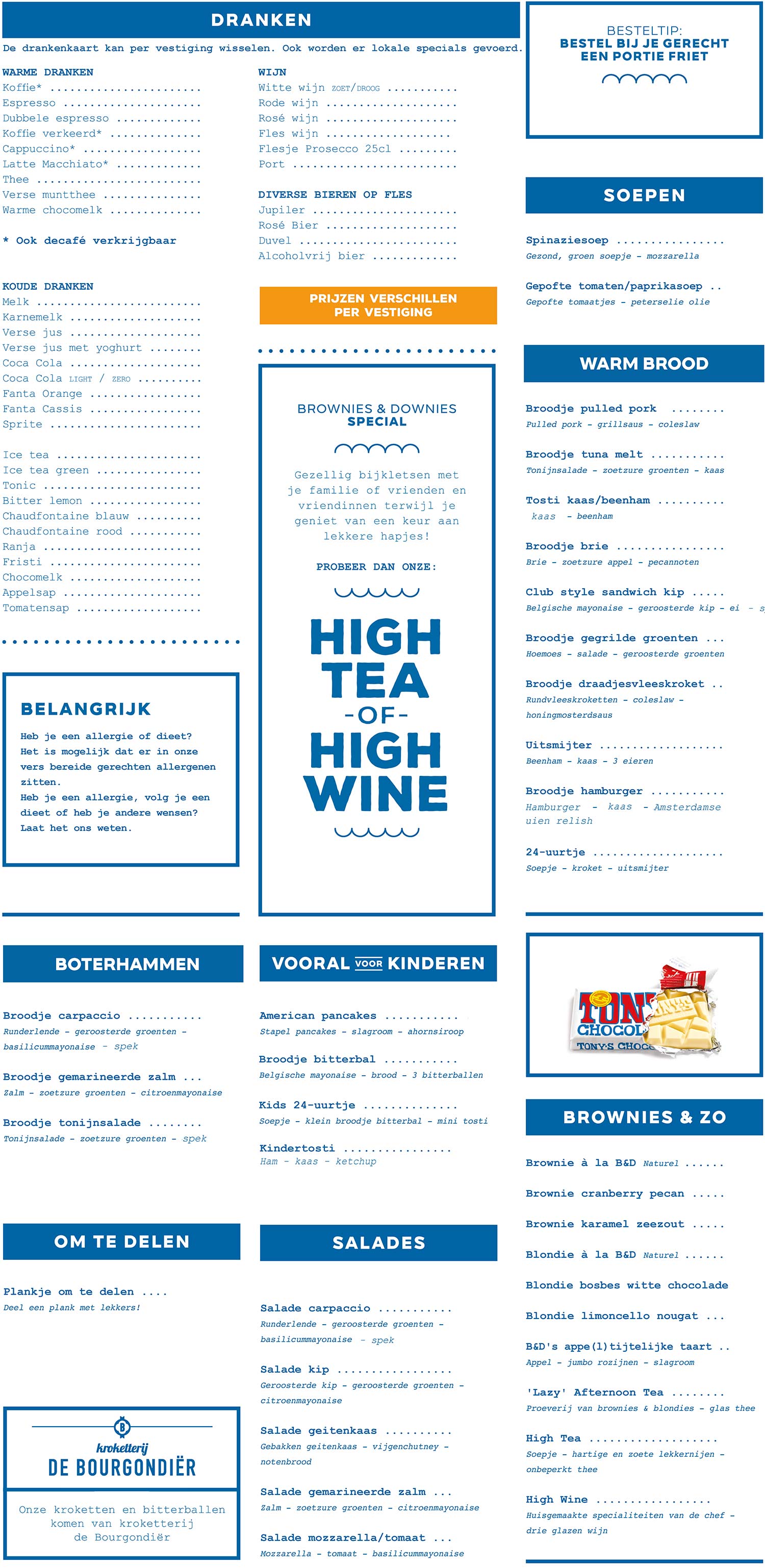 Menukaart Brownies & DownieS, Emmen Eet.nu