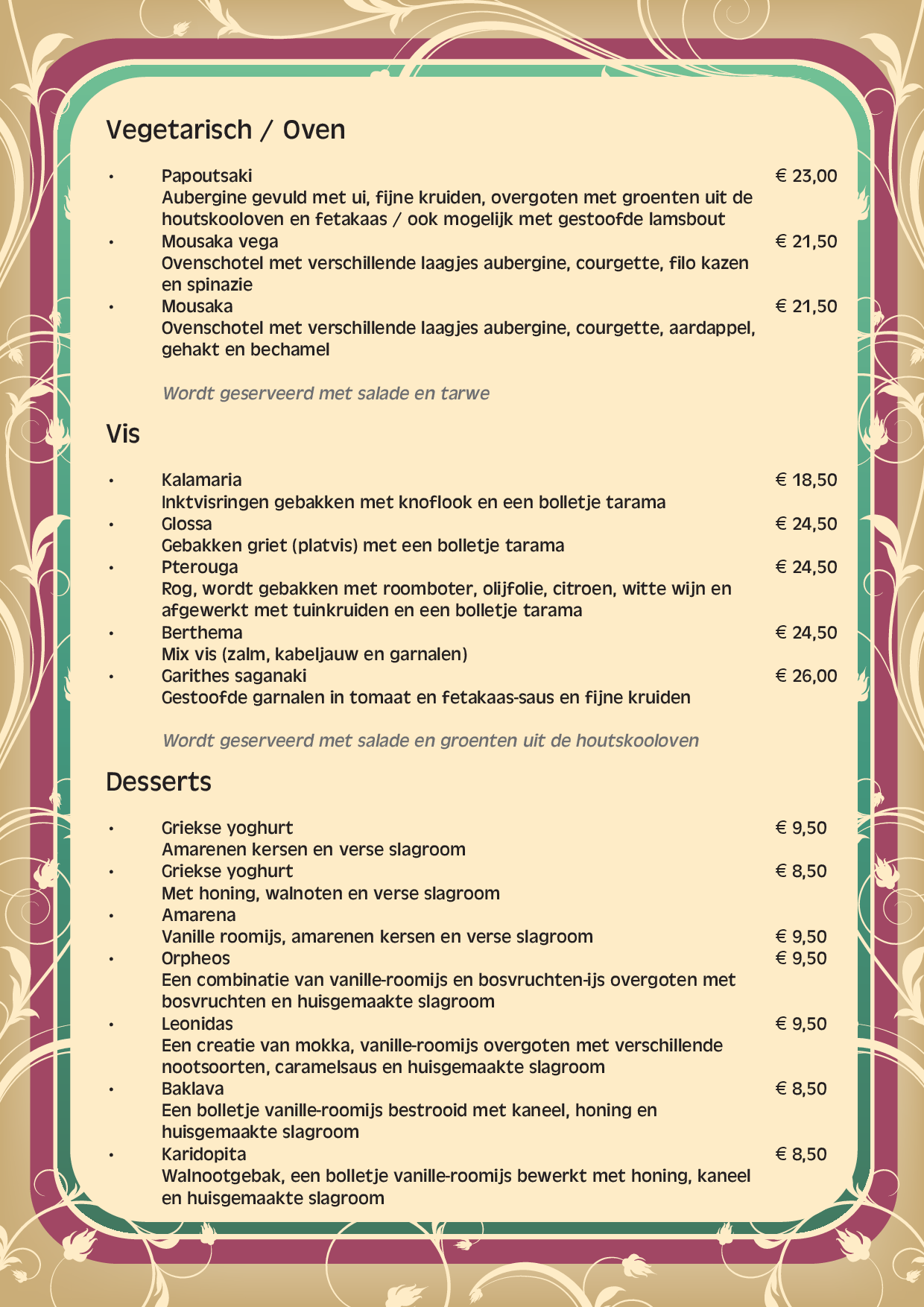 Menukaart Olive, Zutphen Eet.nu