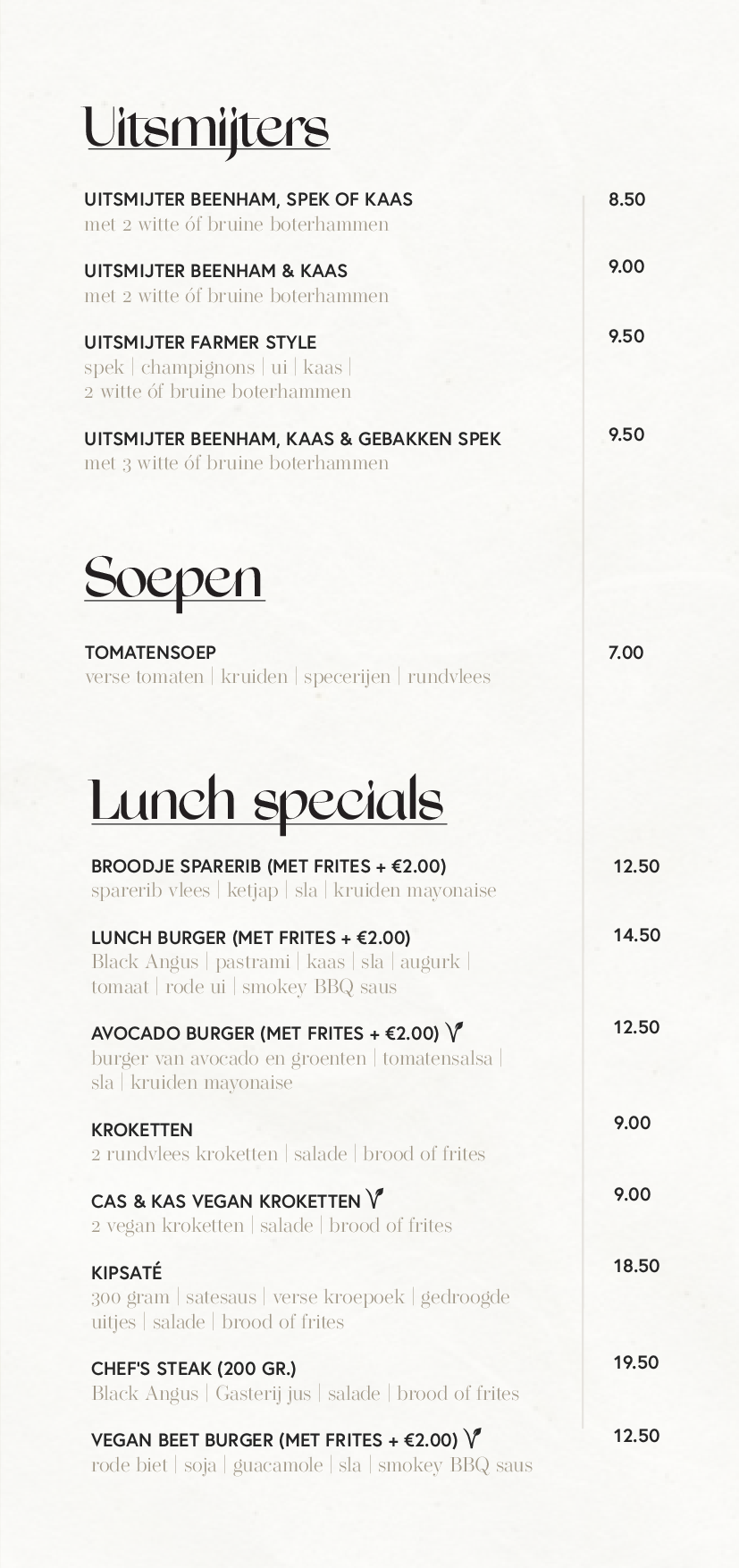 Menukaart lunch De Gasterij, Gorinchem Eet.nu