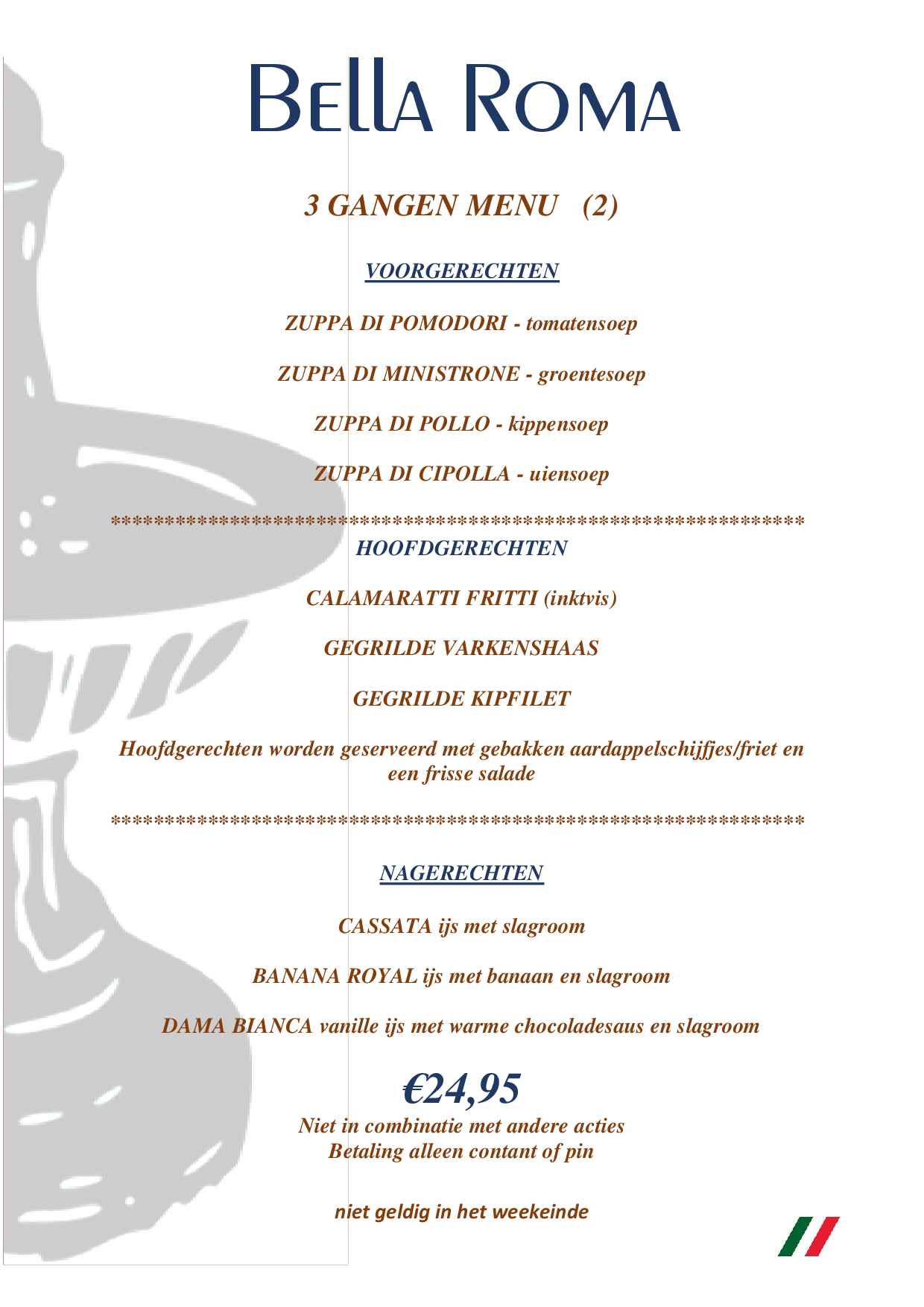 Menukaart — Bella Roma
