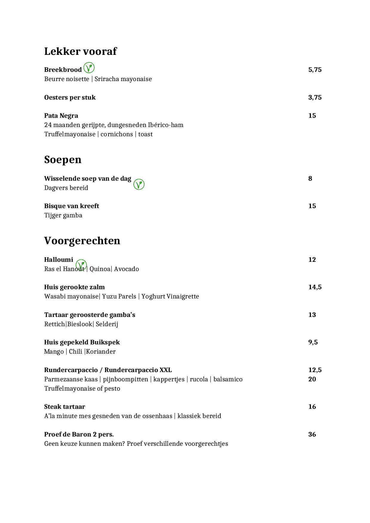 De Menukaart De Baron van Ede, Ede Eet.nu