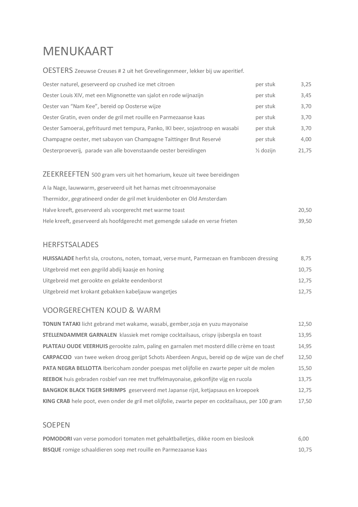 Menukaart 't Oude Veerhuis, Ammerzoden Eet.nu