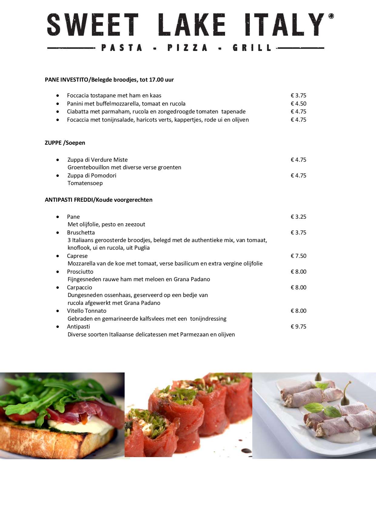Menukaart Sweet Lake Italy Sweet Lake Italy, Zoetermeer Eet.nu