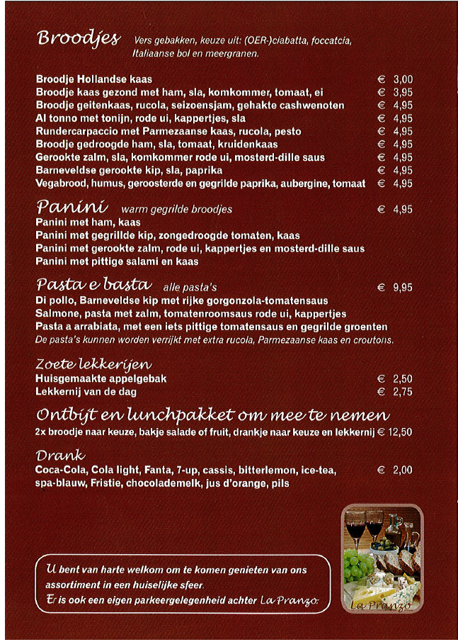 Afhaal kaart La Pranzo, Barneveld Eet.nu