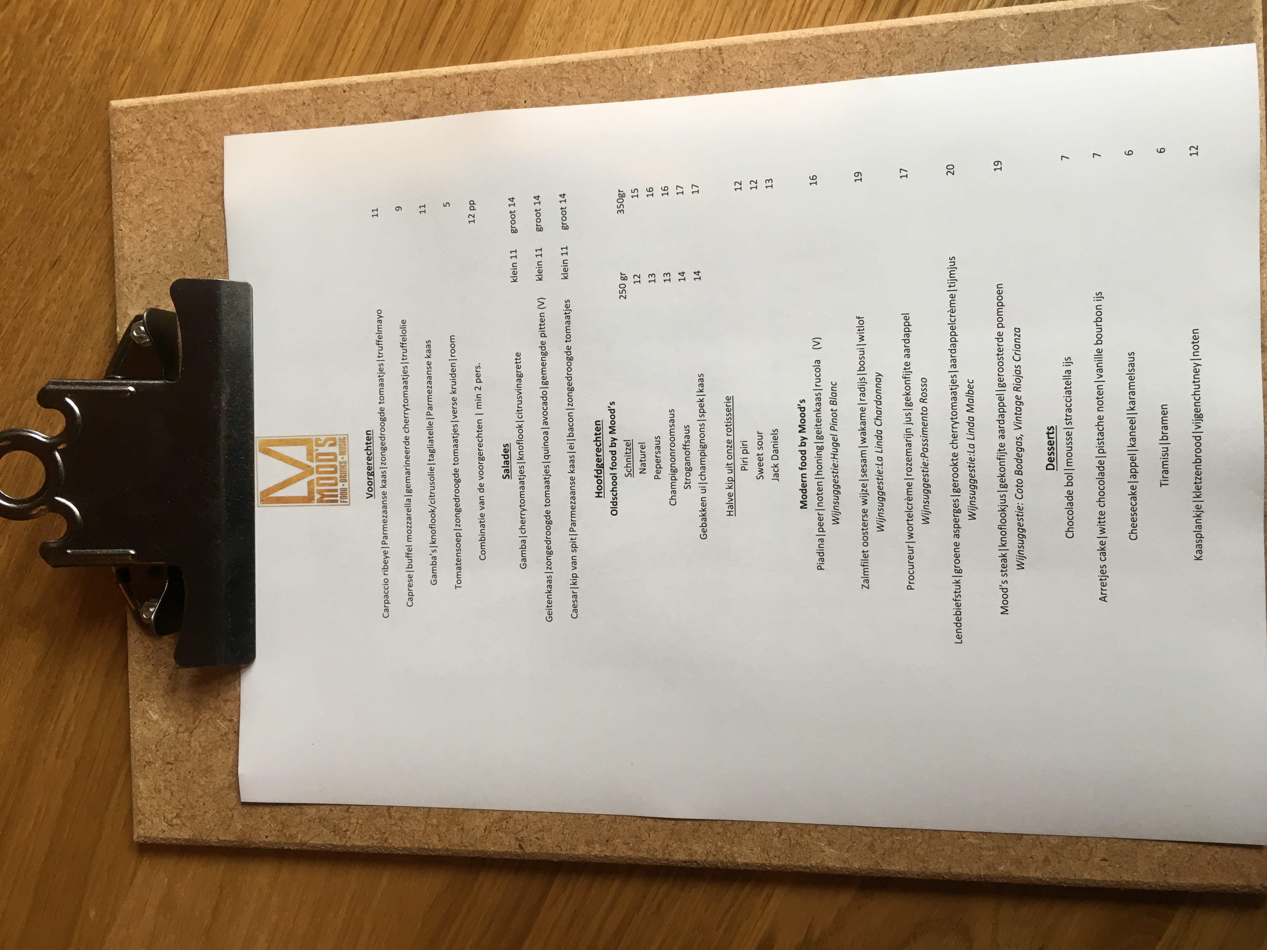 Menukaart Mood's, Doetinchem Eet.nu