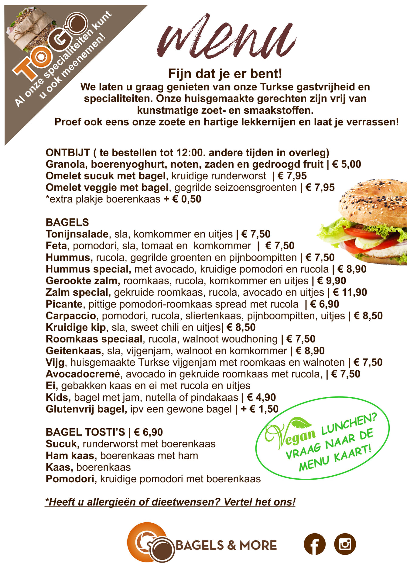 Menukaart Bagels and More, IJsselstein Eet.nu